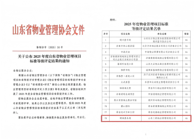 喜報!三箭物業公司榮獲2025年度山東省物業管理項目標準等級評定佳績